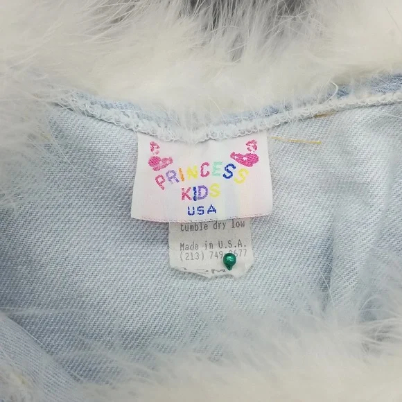 Princess Kids USA 12 Month Light Blue Denim Jean Jacket with White Faux Feathers - Picture 6 of 7